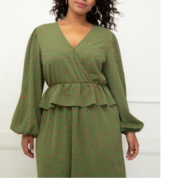 Eloquii Elements green patterned peplum dress Sz 18 new - Picture 2 of 6